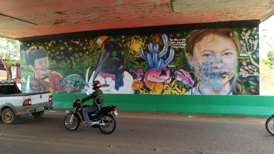 Grafite da ativista Greta Thunberg é ato de vandalismo em Sinop (MT) - Marcos Silva/Divulgação