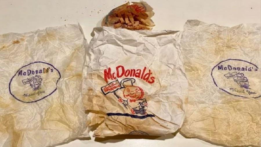 Antigo combo do McDonald"s foi encontrado dentro de armário com um saco de batatas fritas e embalagens de sanduíche. - Reprodução/Reddit