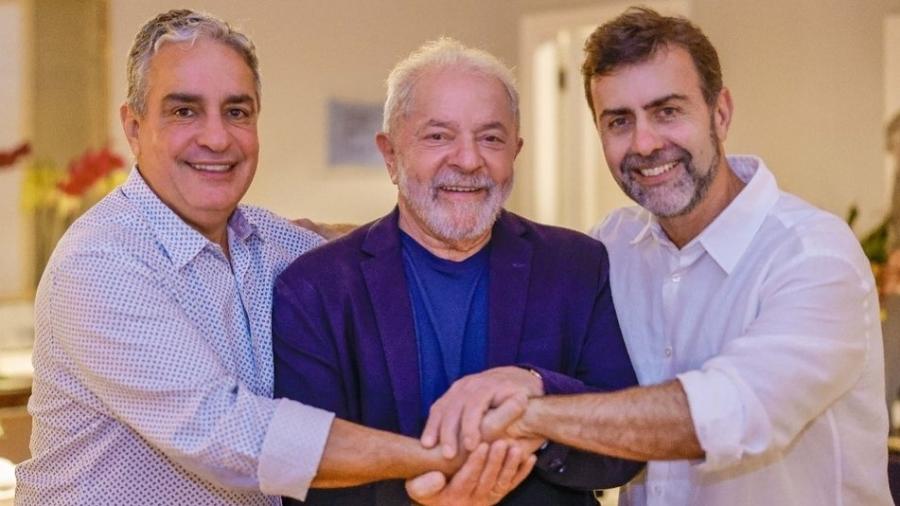 Lula e Marcelo Freixo posam com o deputado estadual André Ceciliano, pré-candidato do PT ao Senado no Rio - Ricardo Stuckert/ Divulgação