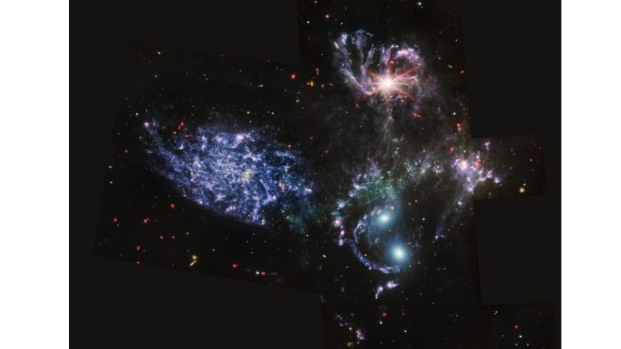 A "dança cósmica" de cinco galáxias do Quinteto de Stephan pelas lentes do James Webb - NASA/ESA/CSA/STScl