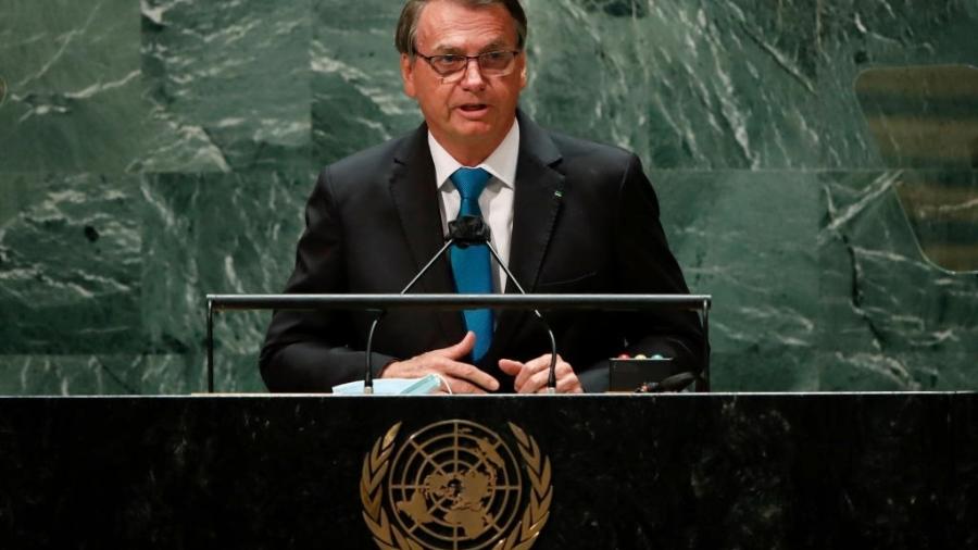 O presidente Jair Bolsonaro discursando na Assembleia Geral da ONU em 2021 - Eduardo Munoz-Pool/Getty Images