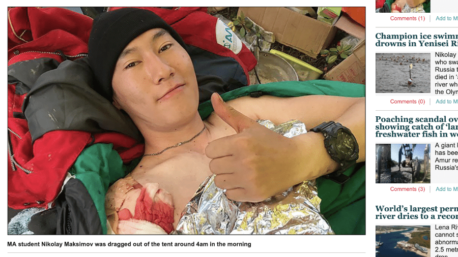 Nikolay Maksimov, 22 anos, apenas sofreu ferimentos leves após o ataque do urso - Siberian Times