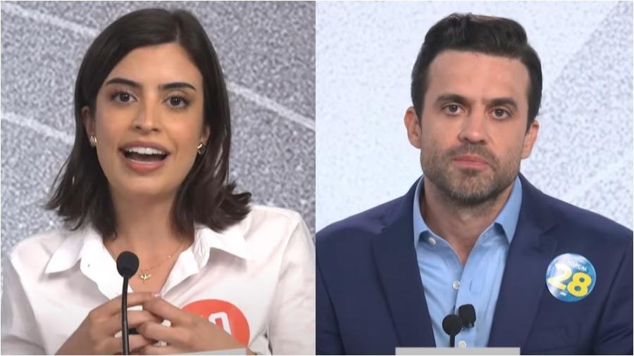 Tabata Amaral e Pablo Marçal durante o debate do UOL/Folha