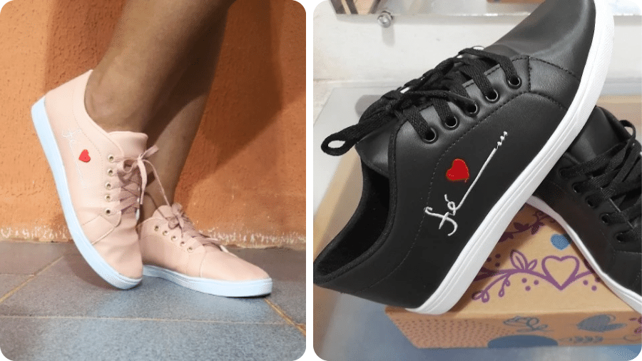 Tênis está disponível nas cores preto, nude e caramelo Tênis está disponível nas cores preto, nude e caramelo