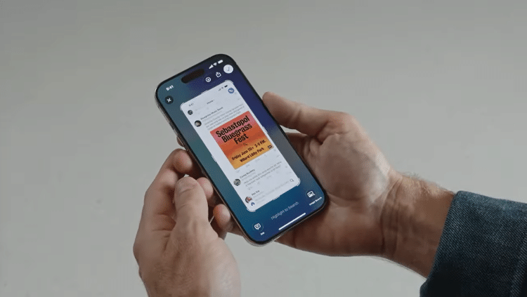 WWDC 2025 - tela do iPhone com o novo modo de buscas a partir do print da tela no iOS 26