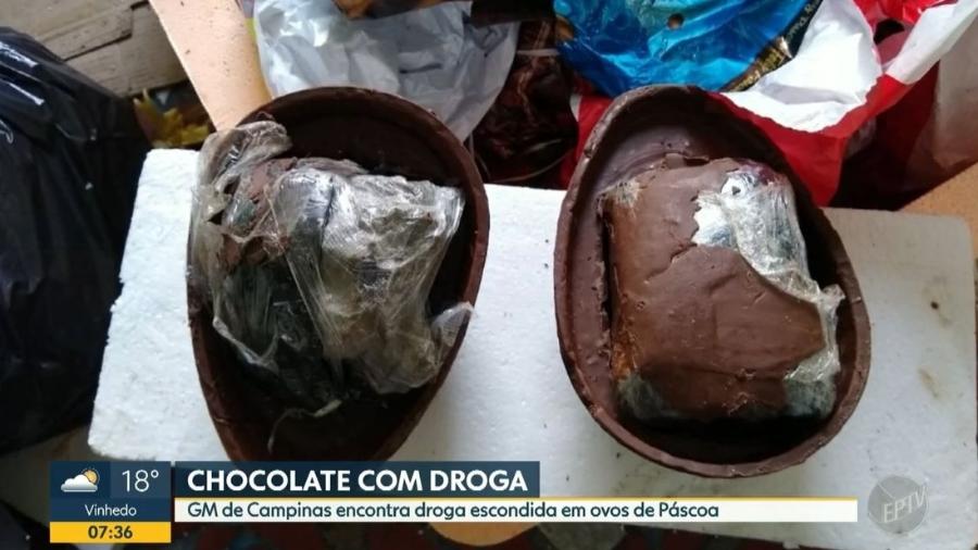 Os ovos tinham a casca de chocolate e cerca de 400 gramas de haxixe como "recheio"; a carga foi descoberta em Campinas (SP) - Reprodução/EPTV/Afiliada Rede Globo