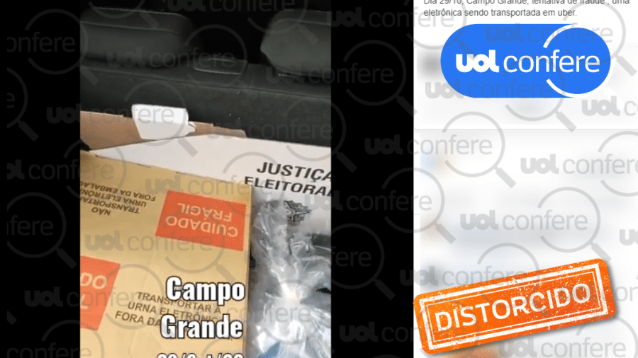 02.out.2022 - Transporte de urnas em Campo Grande (MS) não era irregular  - Arte/UOL sobre Reprodução Facebook