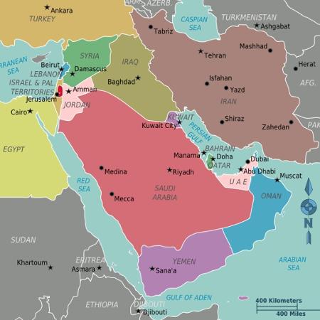 Mapa mostra países do Oriente Médio