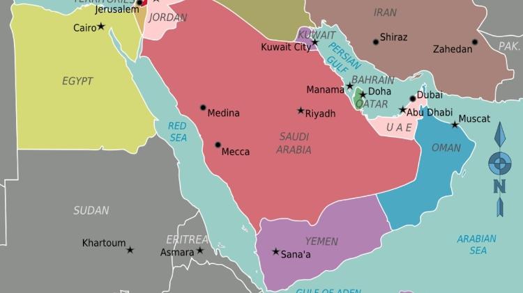 Mapa mostra países do Oriente Médio