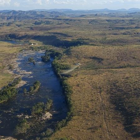 Vista aérea da savana Rupununi, no oeste da Guiana, próximo à fronteira com o Brasil e a Venezuela