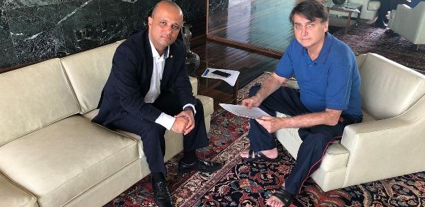 14.fev.2019 - Major Vitor Hugo foi ao Alvorada para falar com o presidente Jair Bolsonaro 