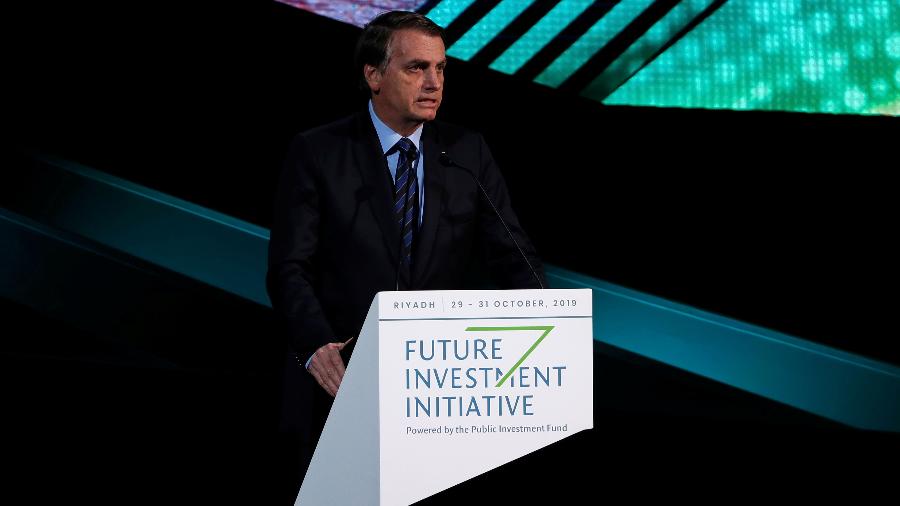 O presidente Jair Bolsonaro (PSL) em fórum de investidores na Arábia Saudita,  - Hamad I Mohammed/Reuters