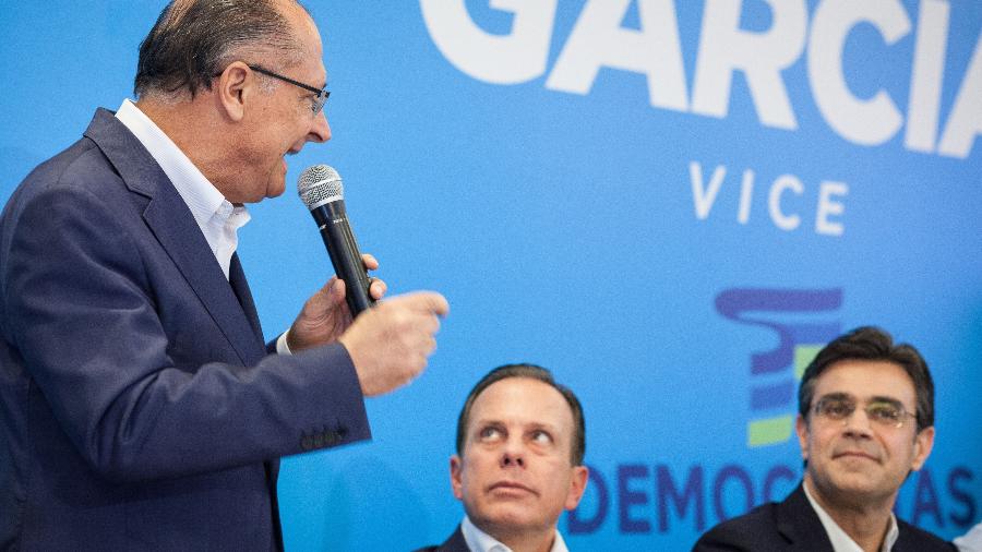 Geraldo Alckmin, João Doria e Rodrigo Garcia: juntos em 2018; separados em 2022 - Patricia Stavis/Folhapress