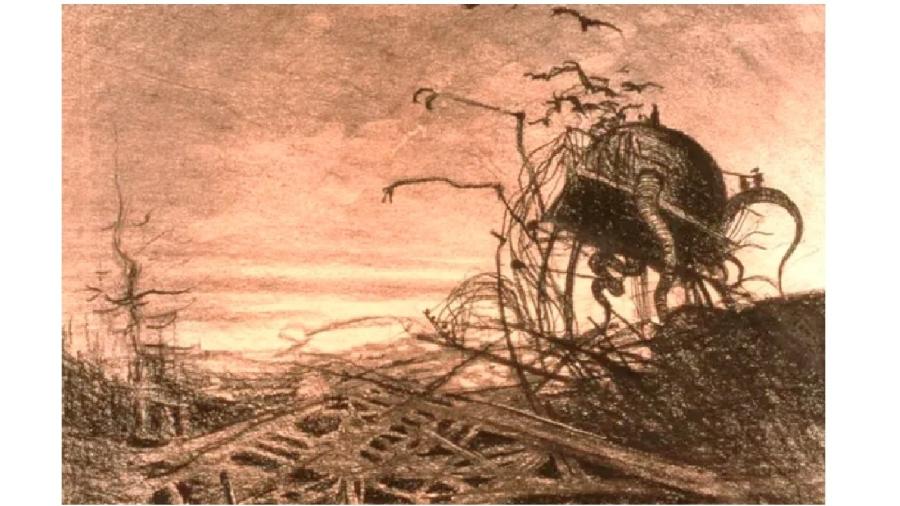 Ilustração do livro "Guerra dos Mundos", baseado na obra de H. G. Wells. Os seres de Musk vêm aí, com as armadas garantidas por Bolsonaro, em nome da "nossa liberdade" - Reprodução
