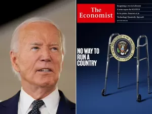 Com imagem de andador, The Economist defende que Biden desista da eleição