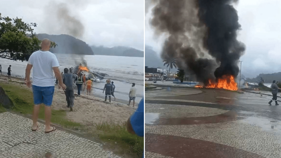 Avião de pequeno porte explode e cai no mar em Ubatuba; piloto morre