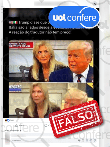 17.abr.2025 - Post junta dois momentos diferentes e distorce fala de Trump - Arte/UOL Confere sobre reprodução/Facebook
