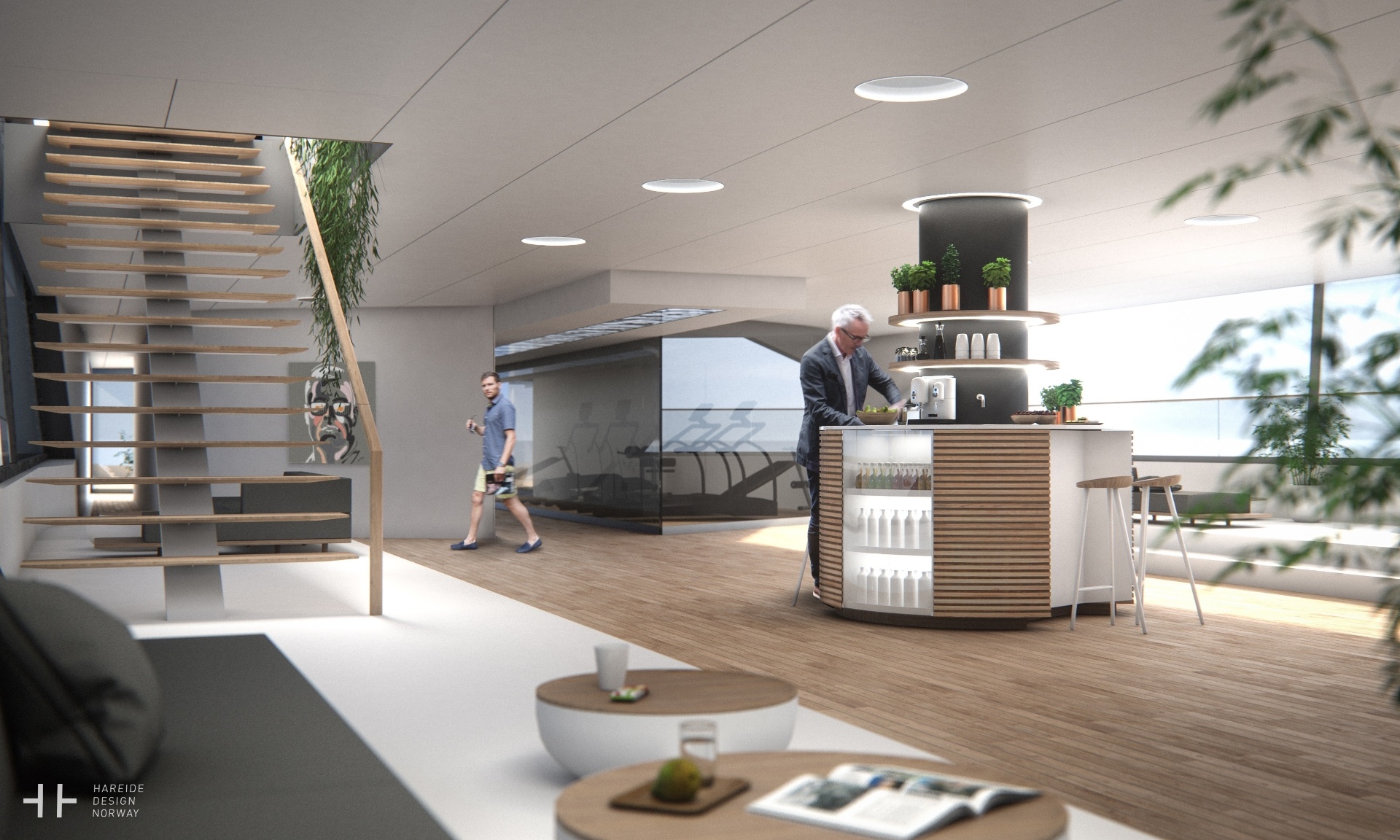 05.ago.2016 - Interior do iate que conta ainda com bar e sala de ginástica, sempre  com maior visibilidade possível para o exterior. Ele pode acomodar cerca de 20 suítes. O maior iate do mundo tem 180m e 50 suítes, e é de propriedade do xeque Khalifa bin Zayed al-Nayan, dos Emirados Árabes Unidos - Divulgação