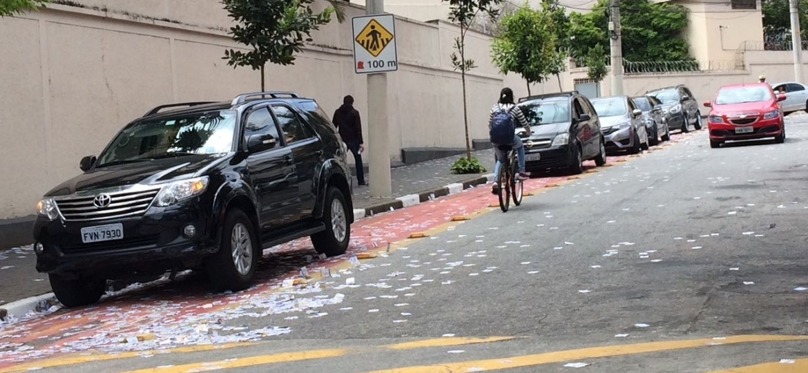 Estacionar o carro em ciclovias continua passível de multa e guincho no dia de votação; porém, Prefeitura de São Paulo liberou estacionamento em vagas proibidas - Janaina Garcia/UOL