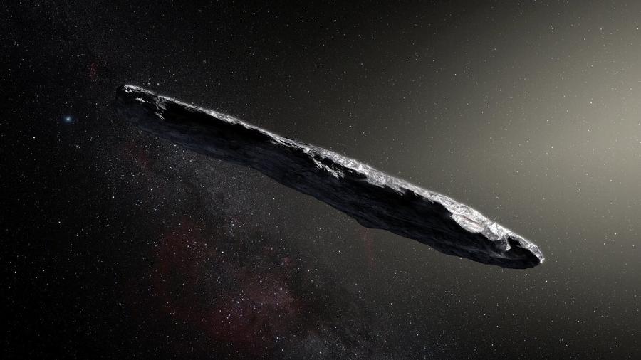 Reprodução artística do asteróide interestelar único 'Oumuamua