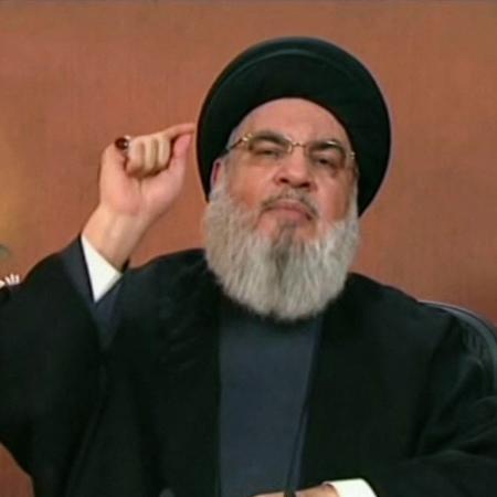 19.jun.2024 - Chefe do Hezbollah, Hassan Nasrallah faz pronunciamento em rede de televisão no Líbano - Al-Manar/AFP