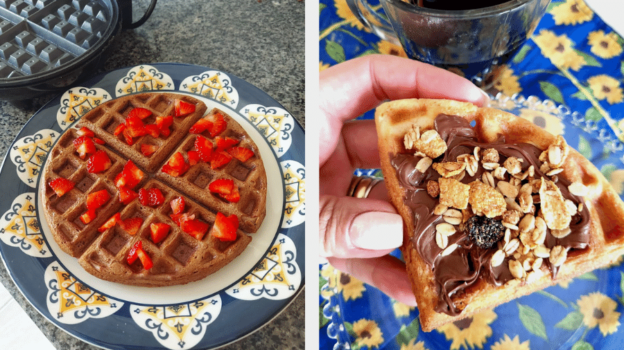 Consumidores mostram waffles com diferentes recheios feitos com máquina da Mondial Consumidores mostram waffles com diferentes recheios feitos com máquina da Mondial