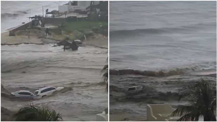 Carros são arrastados para o mar após fortes chuvas e inundações no México