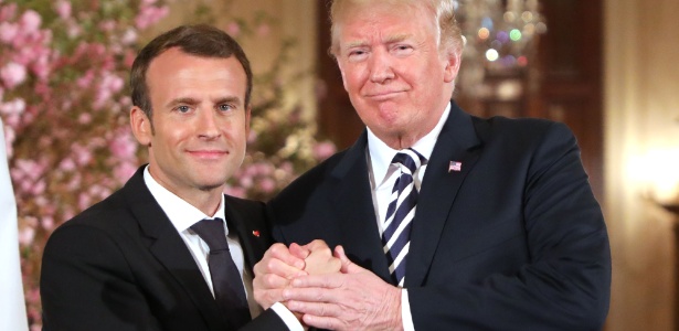 24.abr.2018 - Emmanuel Macron e Donald Trump em encontro na Casa Branca, em Washington - Ludovic Marin/AFP Photo
