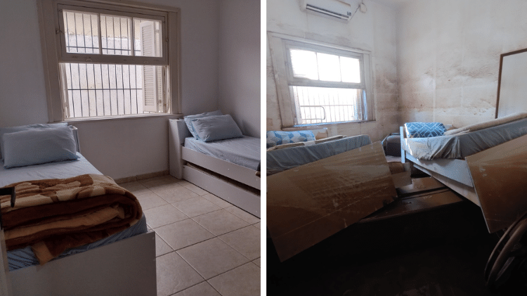 Antes e depois de um quarto em uma casa de acolhimento para pessoas com câncer em Lajeado-RS