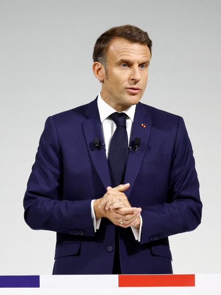 12.jun.2024 - O presidente da França, Emmanuel Macron, durante coletiva sobre as prioridades de seu partido, Renaissance