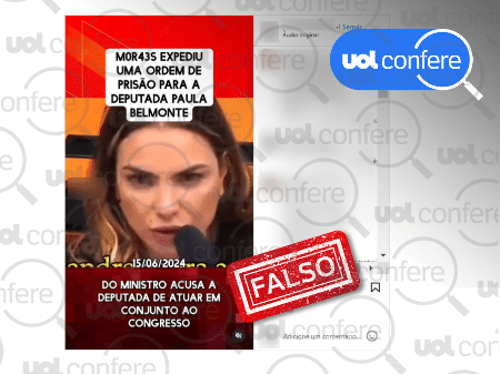 27.jun.2024 - É falso que deputada teve sua prisão decretada pelo ministro Alexandre de Moraes - Arte/UOL sobre Reprodução Instagram