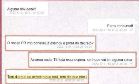 Troca de mensagem entre policiais comprova que eles estavam cientes de tentativa de golpe