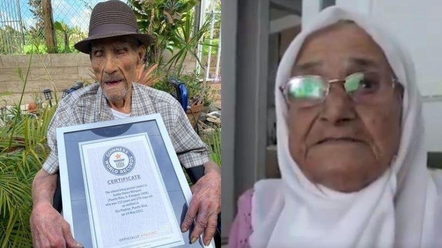 Homem mais velho do mundo e a mulher que luta por recorde - Reprodução/Guinness World Records e Twitter