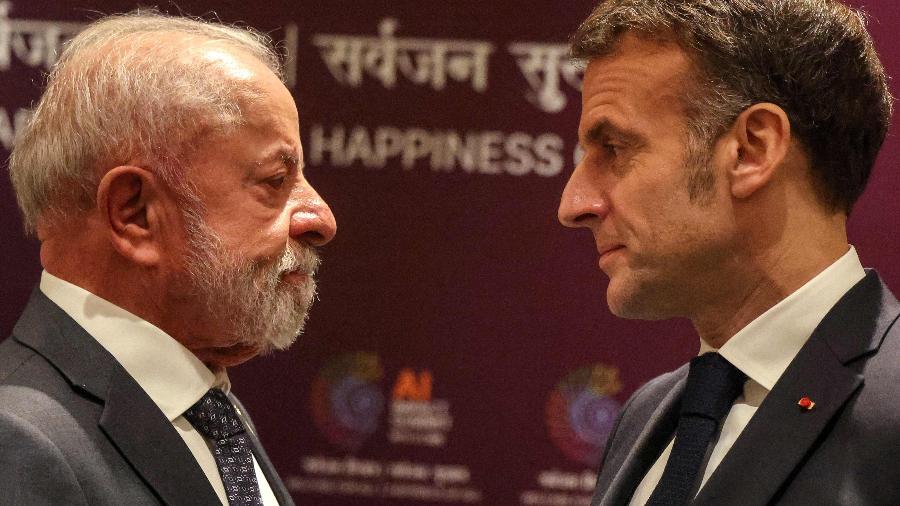 Presidente Lula encontra o presidente francês Emmanuel Macron em evento sobre inteligência artificial em Nova Déli, na Índia