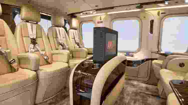 Helicóptero AW139 configurado com o interior Fivestar, com frigobar e espaço para TV de bordo - Divulgação/Leonardo Helicopters