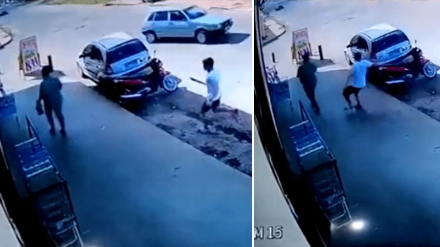 Motorista bate em mulher com um facão em Anápolis (GO)  - Reprodução/TV Anhanguera