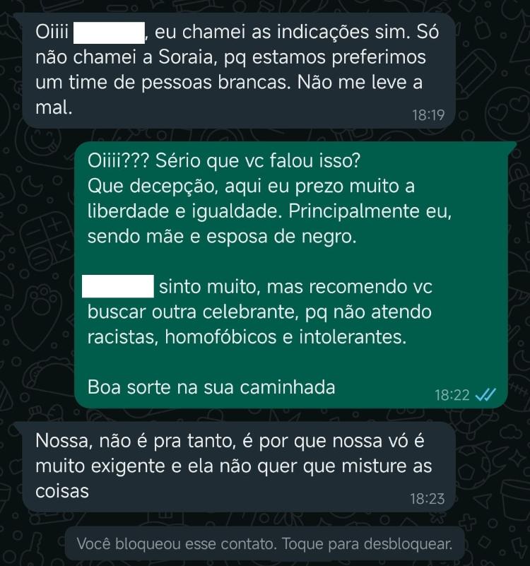 Após receber a mensagem, Aline cancelou o contrato e devolveu o dinheiro pago pela noiva