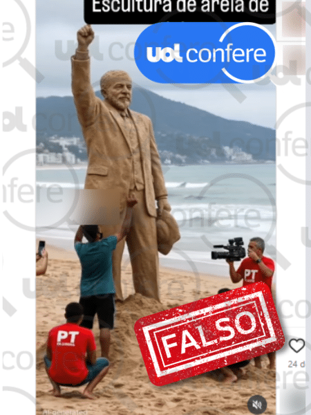 3.jun.2025 - Vídeo de escultura de areia de Lula foi criado por IA