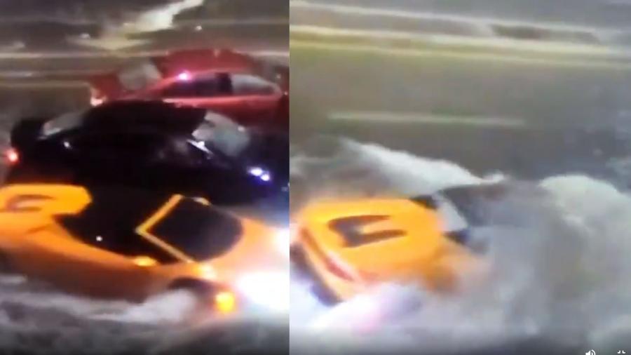 Um veículo da fabricante italiana de automóveis Lamborghini quase afundou em uma enchente na Flórida (EUA) - Reprodução/@WFOJoe/Twitter
