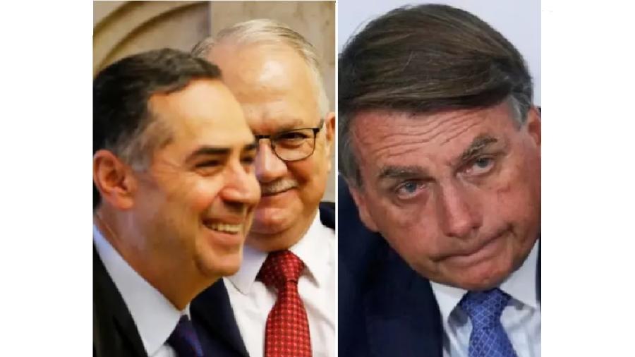 Roberto Barroso, ex-presidente do TSE, e Edson Fachin, o atual. E Jair Bolsonaro, o homem que quis, mais uma vez, usar um instrumento da democracia contra a democracia - Adriano Machado/Reutes