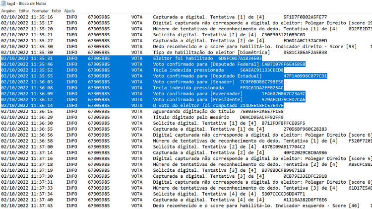 23.nov.2022 - Log de Urna registra atividades do equipamento 