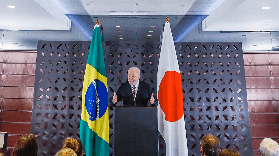21.mai.2023 - Lula em fala à imprensa ao final da cúpula do G7 em Hiroshima, no Japão - Ricarto Stuckert