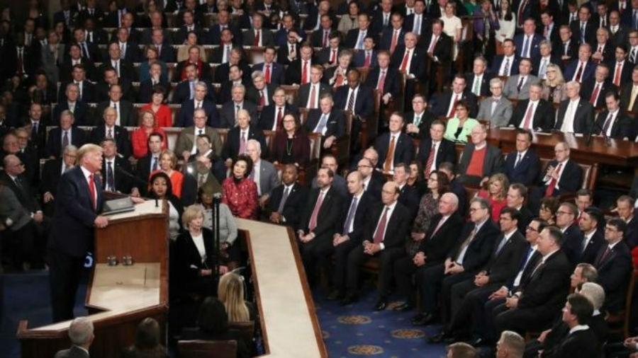 O presidente dos Estados Unidos Donald Trump no discurso do Estado da União - Drew Angerer/Getty Images