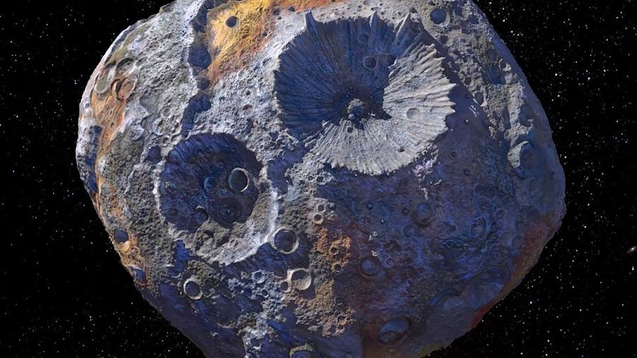 16 Psyche, asteroide de ferro, níquel, ouro e platina do sistema solar - Maxar/ASU/P. Rubin/NASA/JPL-Caltech