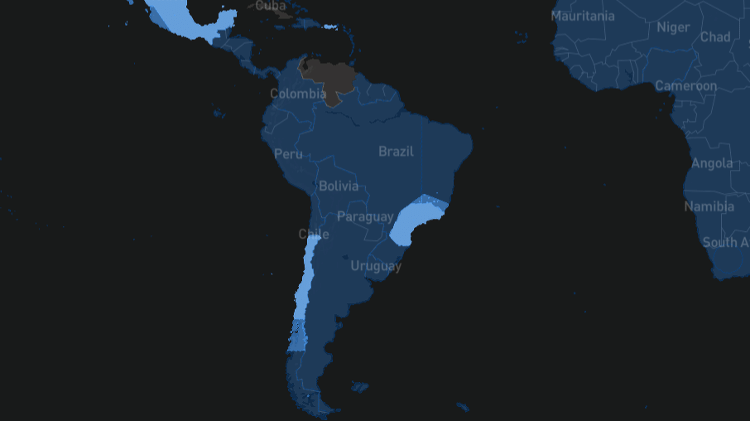 Captura de tela feito em 20 de maio de 2022 mostra mapa de cobertura da Starlink no Brasil; região Norte ainda não tem cobertura - Reprodução/Starlink - Reprodução/Starlink