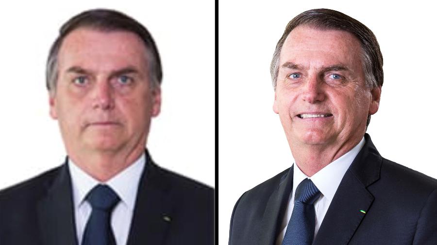 O presidente Jair Bolsonaro (PL) pediu ao TSE (Tribunal Superior Eleitoral) a alteração da sua fotografia de urna da versão da esquerda para a direita - Reprodução/Divulgação/TSE