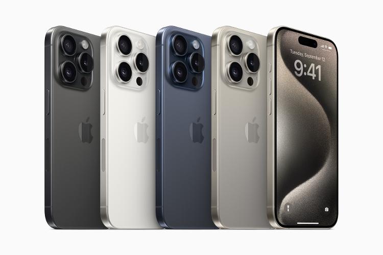 iPhone 15 Pro em titânio: preto, branco, azul e natural