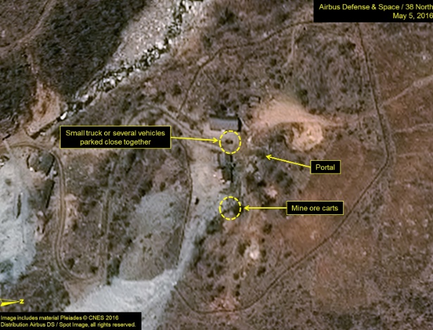 Imagem de satélite maio de 2016, obtida por avião espião, mostra a base de testes norte-coreana de Punggye-ri após um possível teste nuclear - Divulgação/Airbus DS/Spot Image/Reuters
