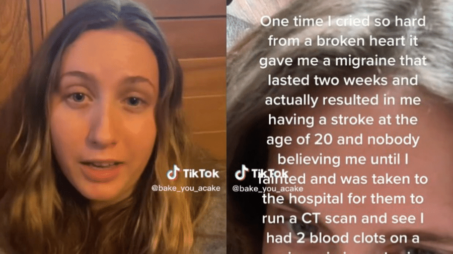 Liv, de 24 anos, conta que descobriu ter sofrido um derrame em vídeo viral - Reprodução/ TikTok/ @bake_me_acake
