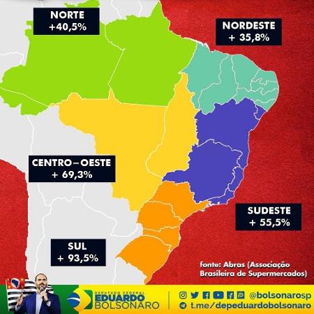 O mapa distribuído por Eduardo Bolsonaro com as regiões de 1913 - Reprodução/Twitter